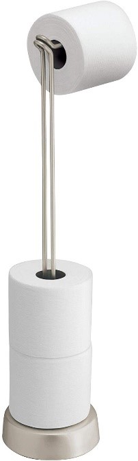 iDesign Classico Metal Toilet Tissue Caddy Roll Reserve for Bathroom, Compact Organizer, Holds 4 Rolls of Paper, Satin Silver